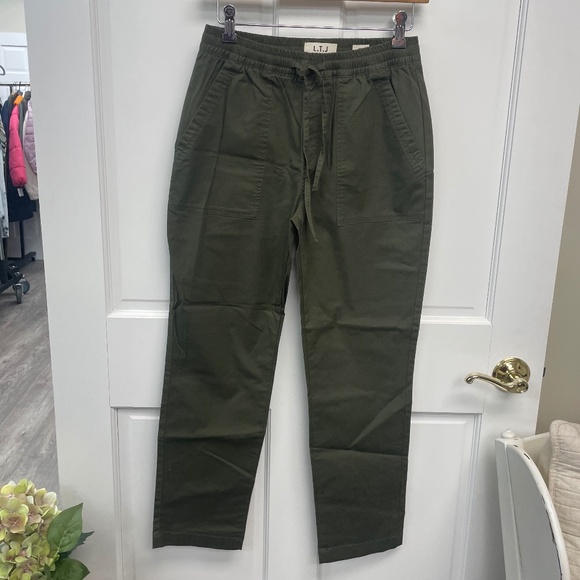 L.T.J Olive Drawstring Straight Leg Pants - Picture 1 of 5